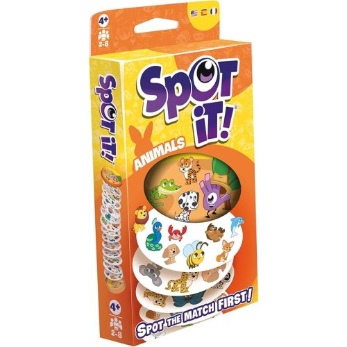 Asmodee Spot It! Animals (2024 Refresh) - Eco-Blister Edition, 5-in-1 Visual Perception Game for Quick Reflexes and Family Fun, Ages 4+, 2-8 Players, 15 Minute Playtime