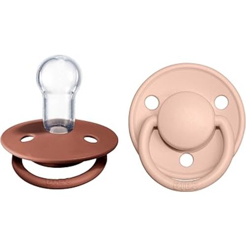BIBS De Lux Baby Pacifier 2-Pack | Made in Denmark | BPA Free Dummy Soother, Round Nipple. Silicone, OneSize (0-36 Months), Woodchuck/Blush