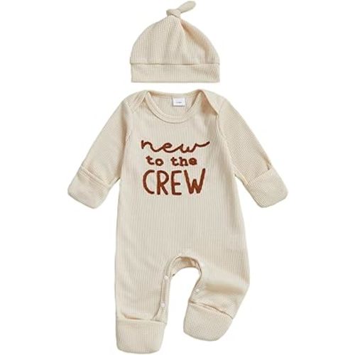 allshope Newborn Baby Boy Fall Outfit Romper Little Brother Lil Bro Long Sleeve Jumpsuit Bodysuit Cute Infant Waffle Clothes