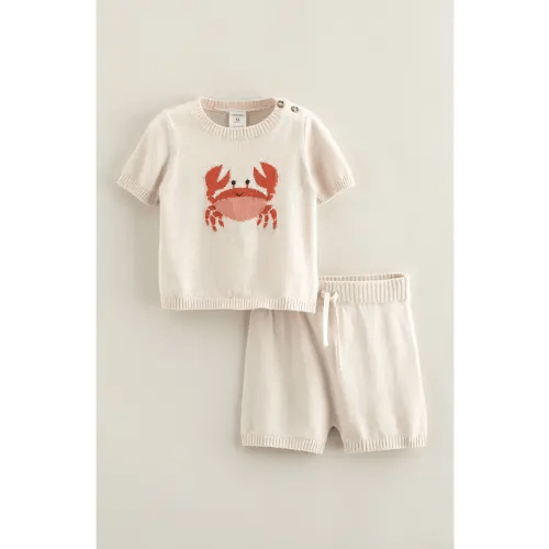 Motif Short Sleeve Cotton Blend Sweater & Shorts Set