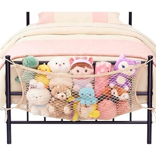 Stuffed Animal Storage Net for Kids, Toy Organizer Net, Cotton, Beige