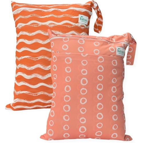 2-Pack Wet Bags – Waterproof Travel Bags for Cloth Diapers, Baby Essentials & Swimwear – Reusable Wet Dry Bag with Double Zipper & Handle for Diaper Bag & Beach Trips (Dotted Drift)