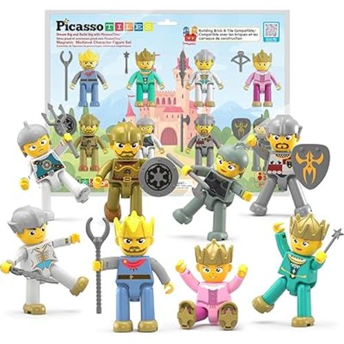 Picasso Toys Magnetic Action Figures Medieval King and Knights Character for Building Blocks Tiles Construction Toddler Toy Set Magnets Expansion Pack Educational STEM Pretend Playset PTA13