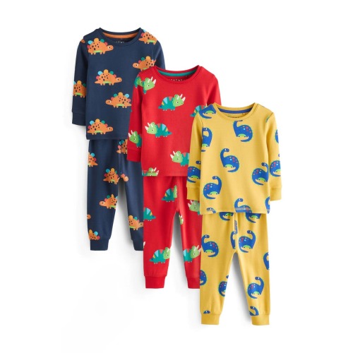 3-Pack Assorted Dino Fitted Two-Piece Stretch Cotton Pajamas