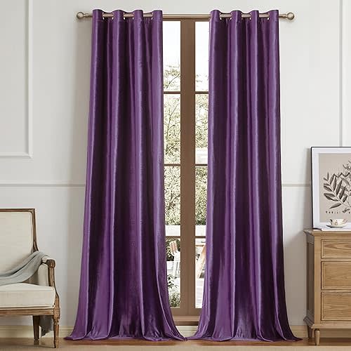 BULBUL Violet Velvet Curtains 96 inch Length for Living Room Window Drapes Darkening Decor Grommet Curtains for Bedroom 2 Panels