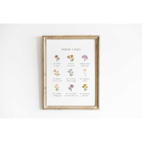 Today I Will Nursery Wall Art Wildflower Nursery Affirmations For Kids Botanical Girl Room Art Positive Montessori Playroom Decor HOS11-A1