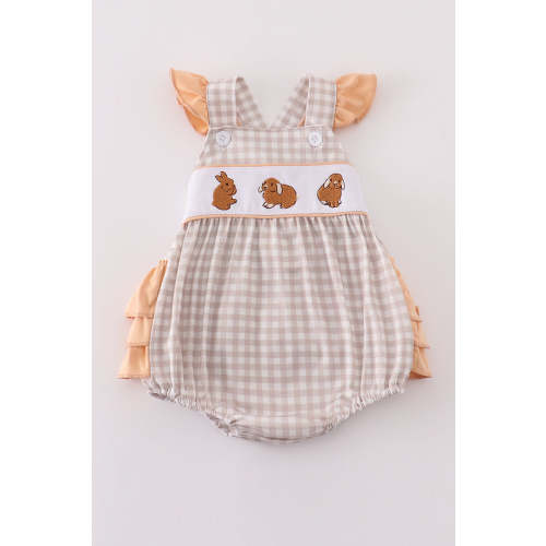 Tan easter bunny embroidery girl bubble