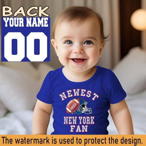 Newest fan New York football bodysuit, Giant baby, gift for baby shower party, one piece bodysuit, custom name and number