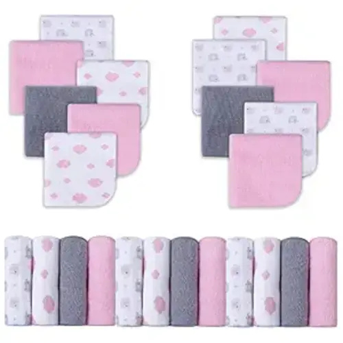 Viviland Baby Washcloths, 24Pack Baby Towels for Newborn, Baby Girl Wash Cloths, and Infant Bath Face Washcloths Soft Absorbent, Gentle on Sensitive Skin Body, 9x9 Pink Elephant