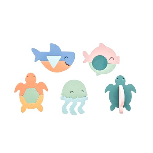 Copper Pearl 15-Piece Foam Bath Toy Set: Floating Foam Shapes for Kids, Fun Puzzle Bath Foam for Toddlers, Stick-On Baby Bath Toys, Enhances Problem Solving and Coordination, Ages 3+