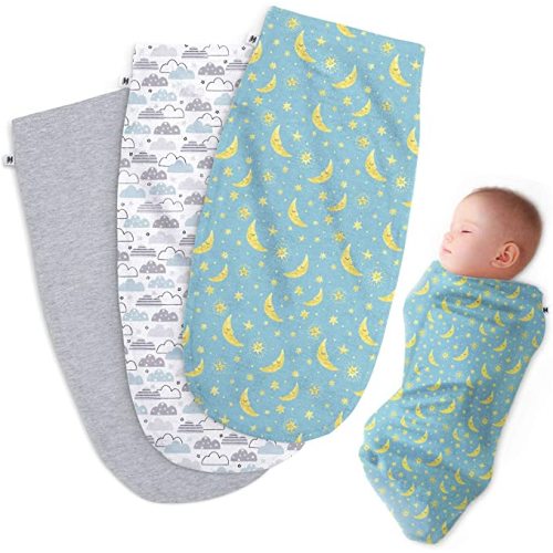 Henry Hunter Baby Swaddle Sack | The Simple Swaddle | Soft Stretchy Cotton Swaddles for Newborns | Baby Swaddles 0-3 Months, Swaddle Blankets for Baby Boy, Pack of 3, Cloud | Moon | Light Heather