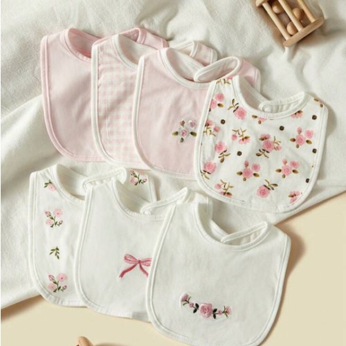 7pcs/Set Baby Bibs, Breathable Absorbent Ditsy Floral & Bow Pattern Burp Cloths For Baby Girls, Spring/Summer | SHEIN USA