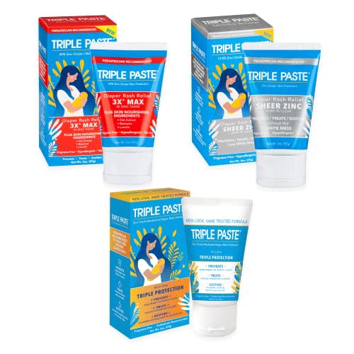 Triple Paste Gift Bundle: Diaper Rash Cream 2 oz Ointment, 3X Max Strength 2 oz Ointment, & Sheer Zinc 2 oz Ointment Trio Kit