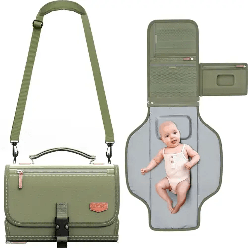 Portable Diaper Changing Pad with Shoulder Strap, Detachable Travel Changing Pad with Baby Wipes Pocket, Gifts for Baby Shower, Newborn Girls and Boys (Army Green)