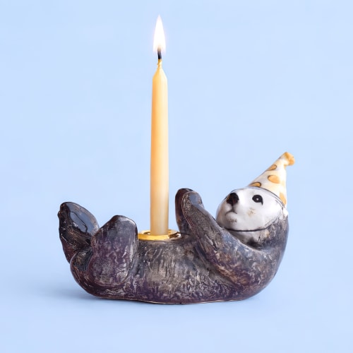Otter Cake Topper | Porcelain Party Animal | Candle Holder