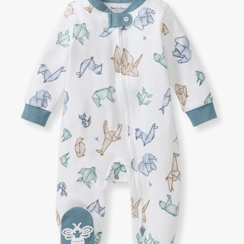 Burt's Bees Baby Boys Sleep and Play PJs, 100% Organic Cotton One-Piece Zip Front Romper Jumpsuit Pajamas