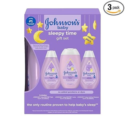 Johnson's Baby Sleepy Time Gift Set with Calming Bedtime Bath, Bedtime Lotion & Calming Shampoo, Baby Bedtime Essentials with Relaxing NaturalCalm Aromas, Hypoallergenic, 3 Items