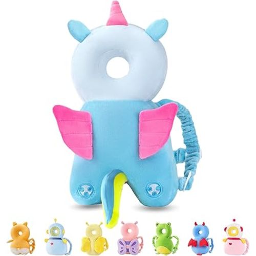 JunNeng Baby Head Protector Backpack, Toddler Walking Fall Head Protection, Blue Unicorn