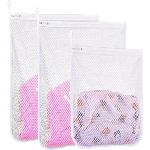 3 pcs Durable Honeycomb Mesh Laundry Bags for Delicates 2 Large (16" x 19") 1 Medium (12" x 15")