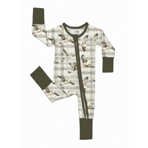 Baby Bamboo Fiber Zip-Up, Duck Print Romper, All-Season Knit Fabric Skinny Fit With Zipper Detail, Boy Baby Clothes, Perfect For Outdoor | SHEIN USA