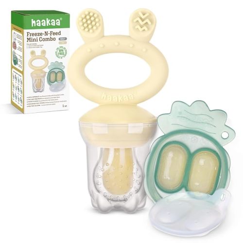 Haakaa Baby Fruit Food Feeder & Mini Freezer Nibble Tray Combo, Breastmilk Popsicle Molds for Baby Cooling Relief, BPA Free Silicone Feeder for Safe Infant Self Feeding, 4 Month+ (Steel Blue)