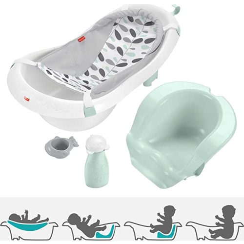 Fisher-Price Baby to Toddler Bath 4-in-1 Sling ‘n Seat Tub with Removable Infant Support and 2 Toys, Climbing Leaves (Amazon Exclusive)