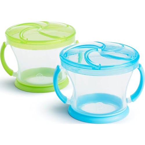 Munchkin Snack Catcher Toddler Snack Cups, No Spill, 2 Pack, Blue/Green
