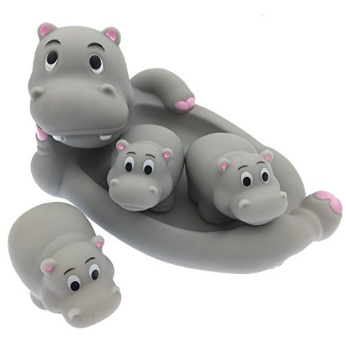 Playmaker Toys Rubber Hippo Family Set of 4 Baby Bath Toys
