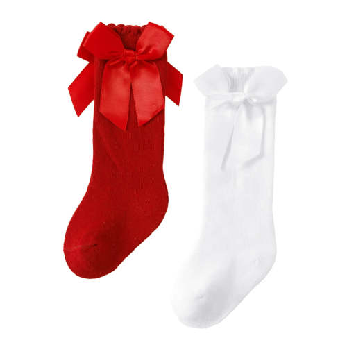 2-Pack Bow Socks, Red & White