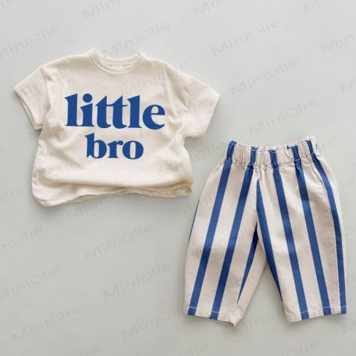 LITTLE BRO Baby Blue Vertical Striped 2-piece Set