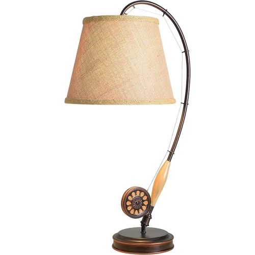 Kenroy Home 32193ORB Fly Rod Table Lamp with Oil Rubbed Bronze w/Wood Accent Finish, Rustic Style, 27.5" Height, 12" Width, 14.5" Depth