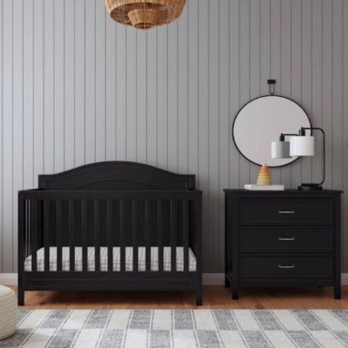DaVinci Charlie 4-in-1 Convertible Crib - Black: Pine Frame, Adjustable Height, Converts to Daybed