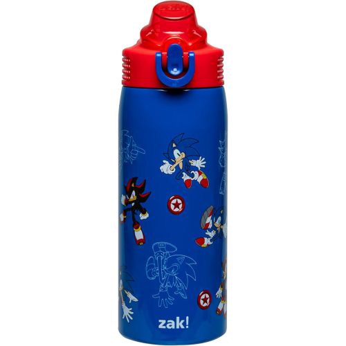 Zak Designs Sonic the Hedgehog Sage Kids Water Bottle For School or Travel, 19oz Stainless Steel Water Bottle With Straw, Handle, and Leak-Proof, Pop-Up Spout Cover (Sonic & Shadow)