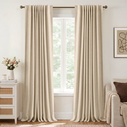 Gracie Oaks Graciella Faux Linen Blackout Curtain Set & Reviews | Birch Lane