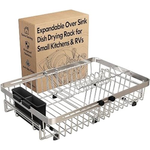MAJALiS Expandable Dish Drying Rack Over The Sink with Anti Slip Grip