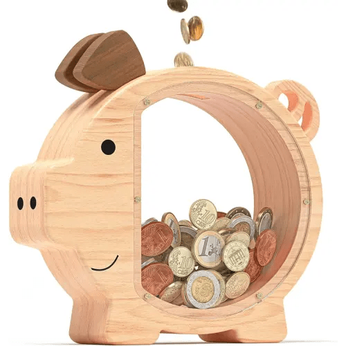 Summidate Wooden Piggy Bank for Kids, Cute Money Box for Boys and Girls, Unbreakable Wood Coin Bank, Creative Saving Money Jar Personalized Gifts for Child Birthday Gift & Decor