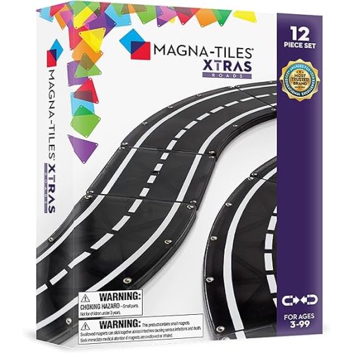 MAGNA-TILES XTRAS: Roads 12 Piece Magnetic Construction Set, The ORIGINAL Magnetic Building Brand