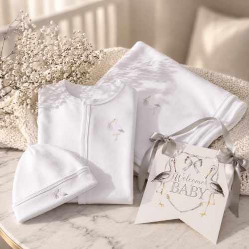 Premium Newborn Baby Vintage Stork Footie Gift Set