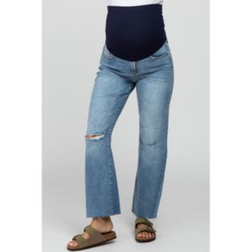 Maternity Blue Straight Leg Frayed Hem Jeans