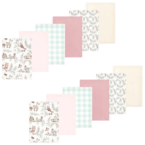 Luvable Friends Hudson Baby Flannel Burp Cloths 12pk, Pink Forest Friends