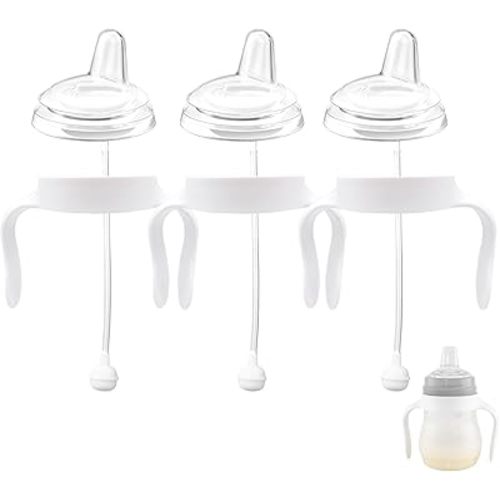 Spout Sippy Cup Conversion Kit for Mam Baby Bottles, Soft Top and Weighted Straw Transition Kit with Handles, Pack of 3