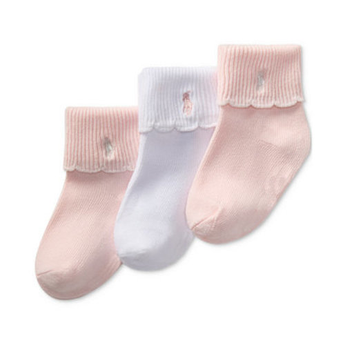 Baby Girls Polo Baby Scallop Turn-Cuff Socks, 3 Pack