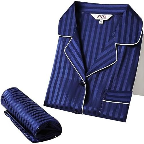 SIHA Satin Silk Pajamas for Women Pajama Set With Long Sleeve Button-Down Satin Pajamas Sleepwear XS-3XL