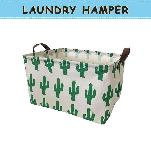 Howarmer Rectangle Large Storage Baskets, Collapsible Waterproof Bins with Handles, Foldable Storage Bin Organizer Baskets with Handles for Clothes, , , Black Geometry, Green Cactus