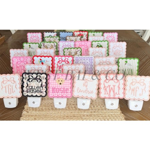 Custom Embroidered Night Light - Interchangeable Embroidered Shade - Baby Nursery -Kids Room-Bedroom-Hallway-Monogram-Customized-Embroidered