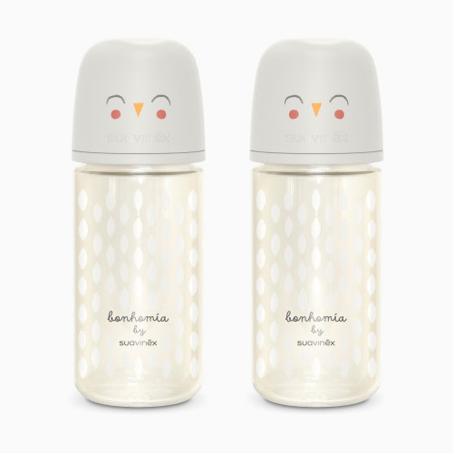 Suavinex Bonhomia Anti-Colic Glass Baby Bottle 2 Pack - Beige, 8 Oz