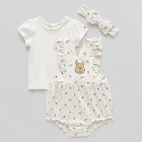 Baby Girls 3-pc. Winnie The Pooh Shortall Set