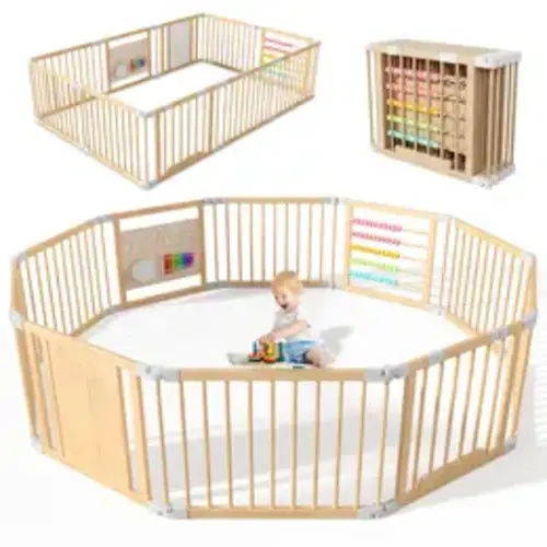 Lilypelle Natural Wooden Baby Playpen with Built-in Toy Panels, Foldable & Shape-Changeable Kids Activity Center, CPC & CPSIA Certified Safety Toddler Gate summerwins,dorm essentials,home decor,sohochic - TikTok Shop