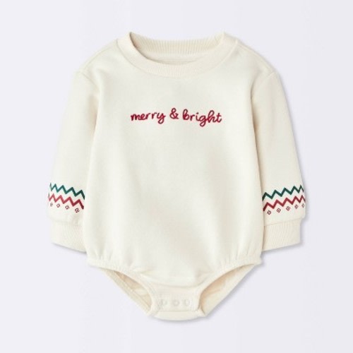 Baby Boys' Christmas Merry and Bright Bubble Romper - Cloud Island™ Off-White 12M