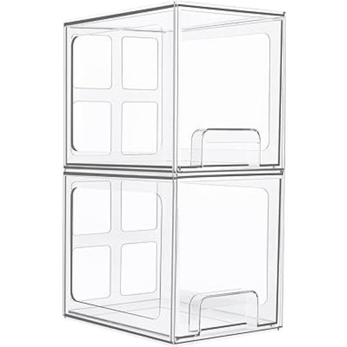 Vtopmart 2 Pack Stackable Storage Drawers, 6.6''Tall Acrylic Bathroom Makeup Organizers,Clear Plastic Storage Bins For Vanity, Undersink, Kitchen Cabinet,Pantry Organization and Storage